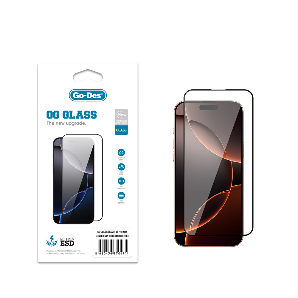 Go Des OG Glass iPhone 16 Pro Max Antistatik Temperli Cam Ekran Koruyucu