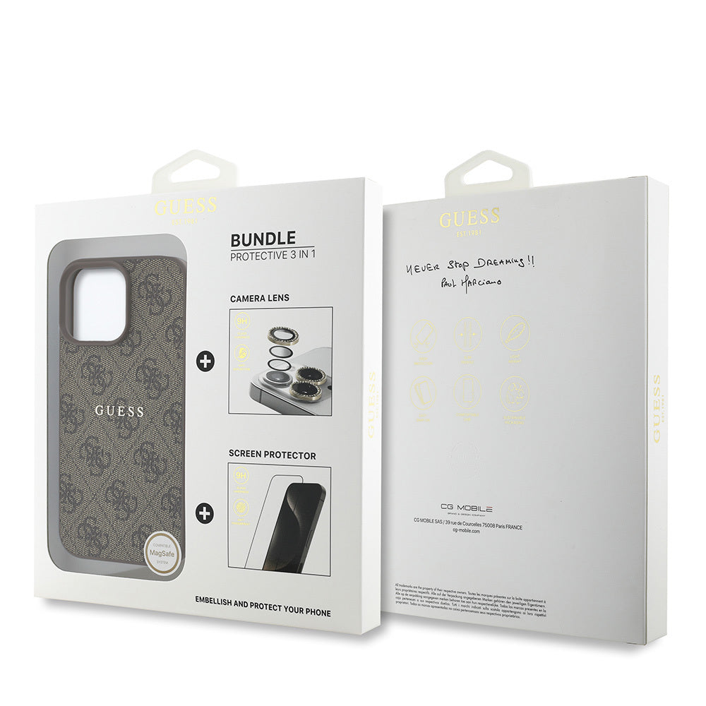 Guess iPhone 16 Pro Max Orjinal Lisanslı Kılıf + Ekran Koruyucu + Lens Koruyucu 3in1 Aksesuar Seti