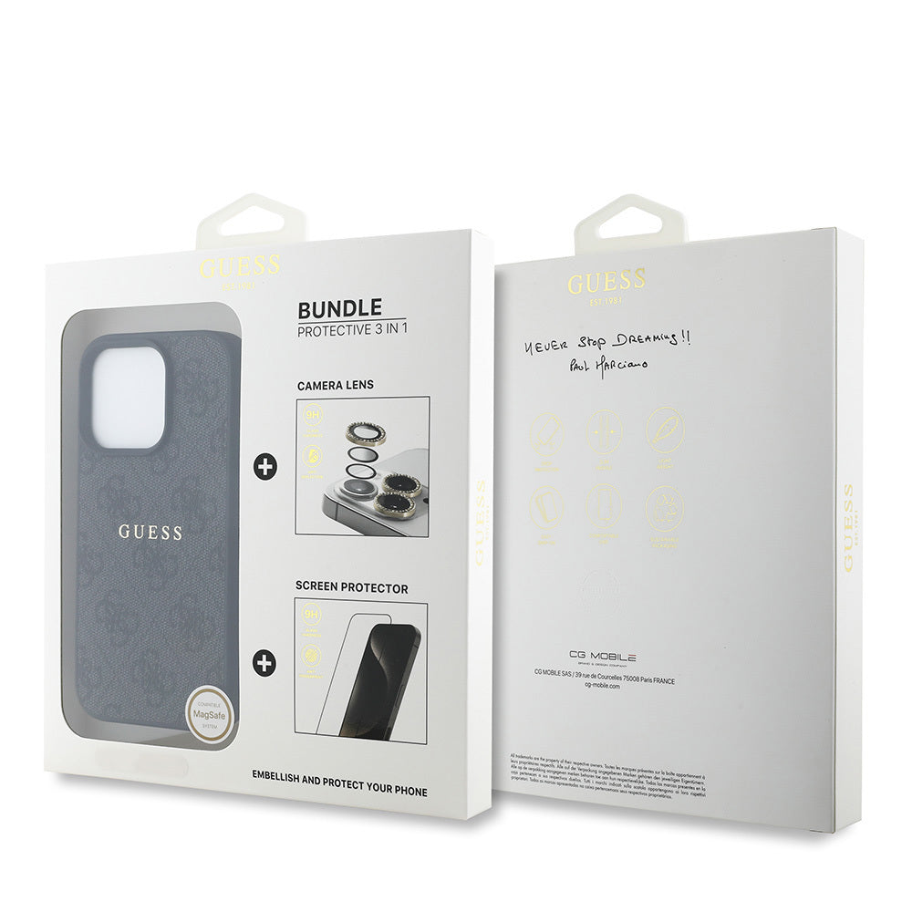 Guess iPhone 16 Pro Max Orjinal Lisanslı Kılıf + Ekran Koruyucu + Lens Koruyucu 3in1 Aksesuar Seti