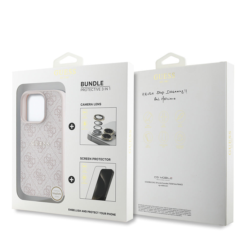 Guess iPhone 16 Pro Max Orjinal Lisanslı Kılıf + Ekran Koruyucu + Lens Koruyucu 3in1 Aksesuar Seti