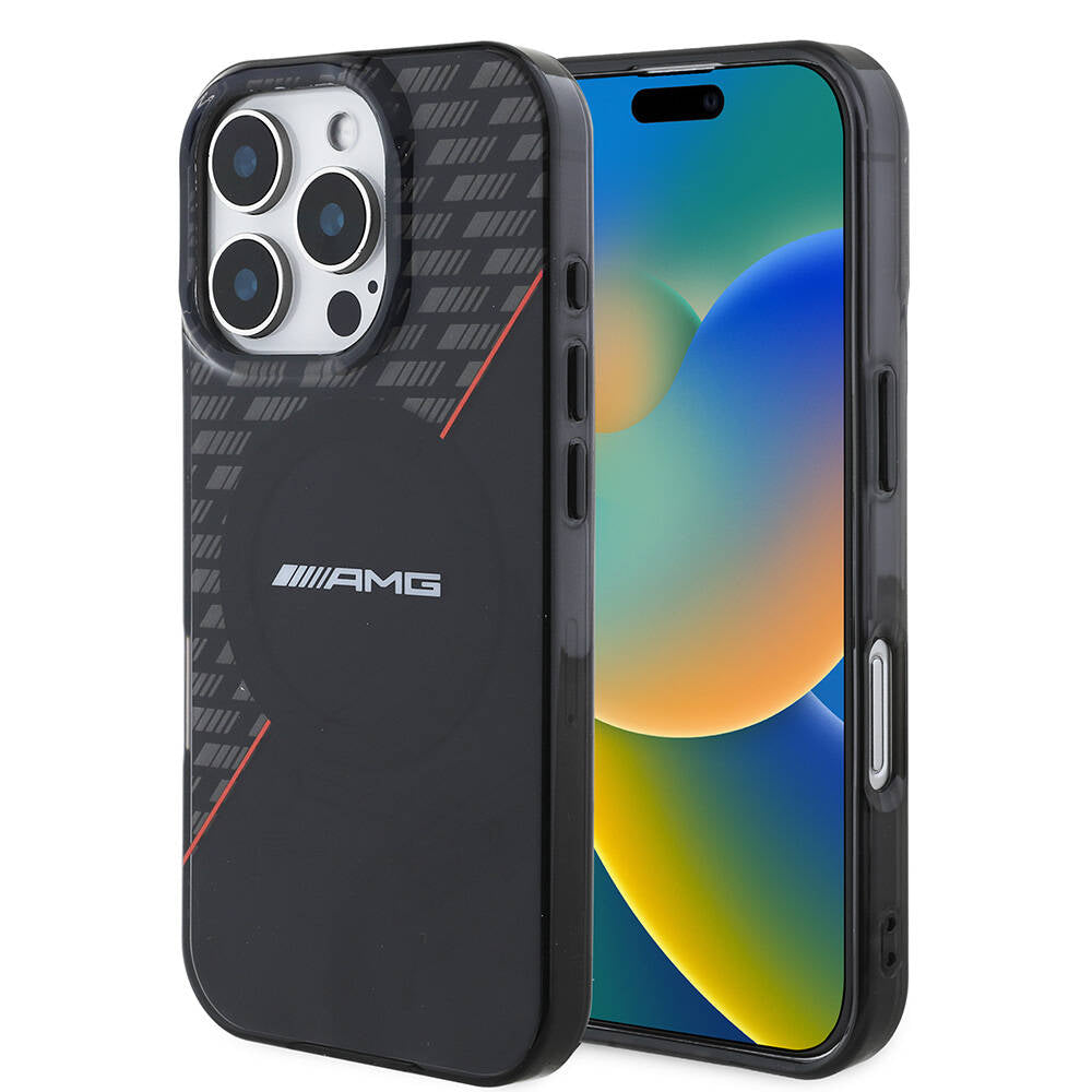 AMG iPhone 16 Pro Max Orjinal Lisanslı M-safe Şarj Özellikli Çift Katmanlı Kırmızı Çapraz Çizgili Kılıf