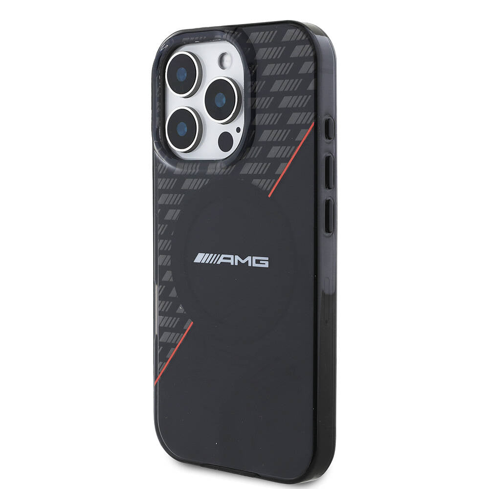 AMG iPhone 16 Pro Max Orjinal Lisanslı M-safe Şarj Özellikli Çift Katmanlı Kırmızı Çapraz Çizgili Kılıf