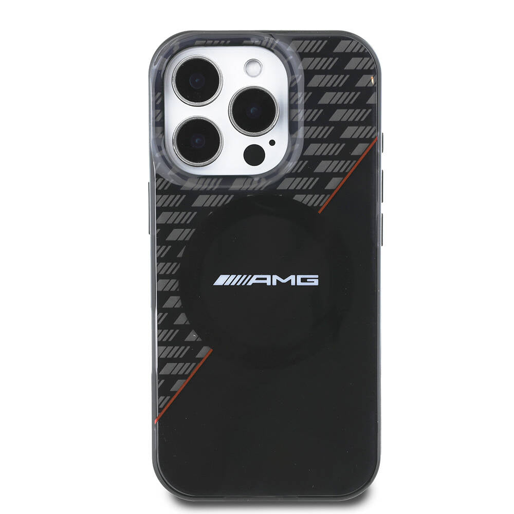 AMG iPhone 16 Pro Max Orjinal Lisanslı M-safe Şarj Özellikli Çift Katmanlı Kırmızı Çapraz Çizgili Kılıf
