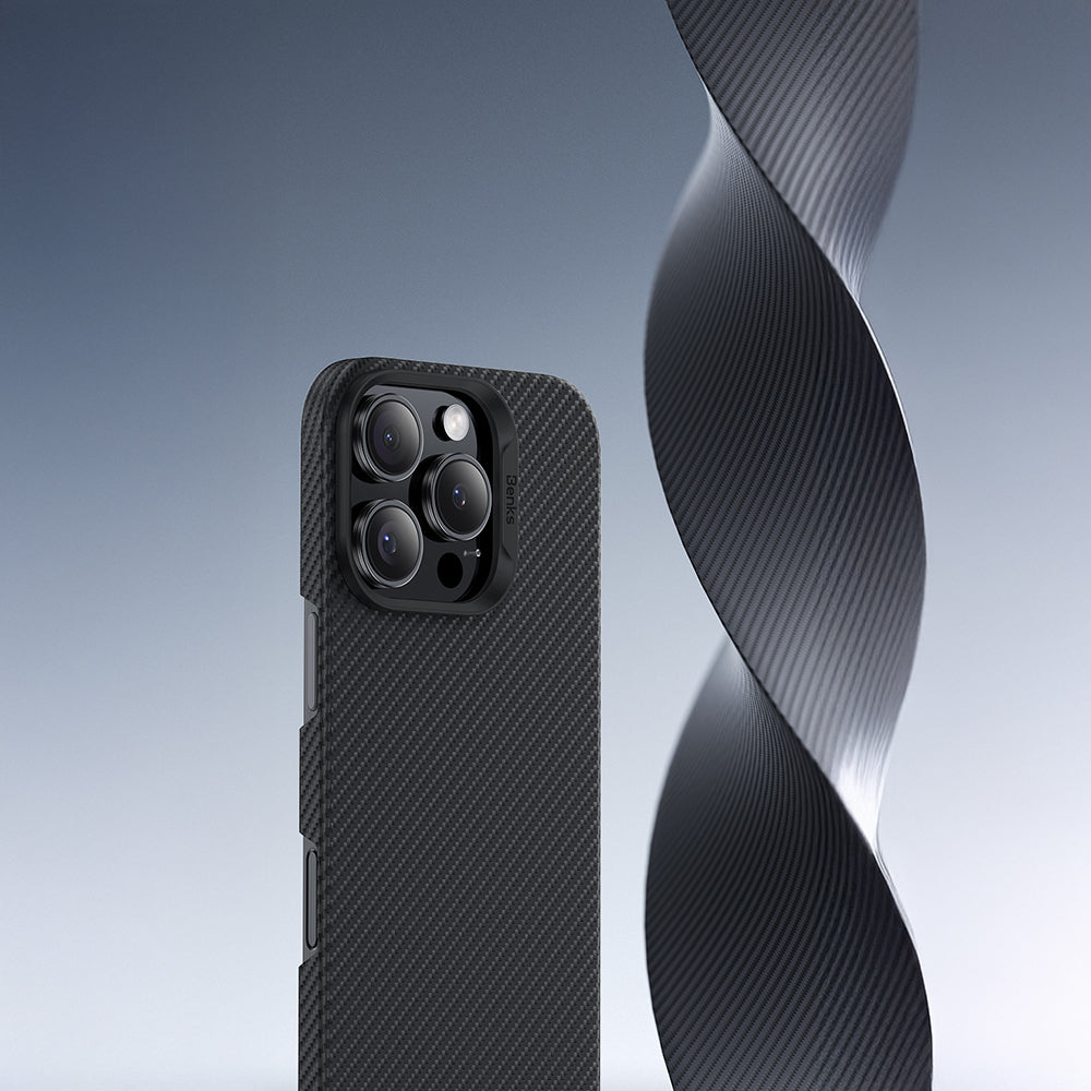 Benks iPhone 16 Pro Max M-safe Metal Kamera Çerçeveli Magnetik ArmorAir 600D Kevlar Fiber Kılıf