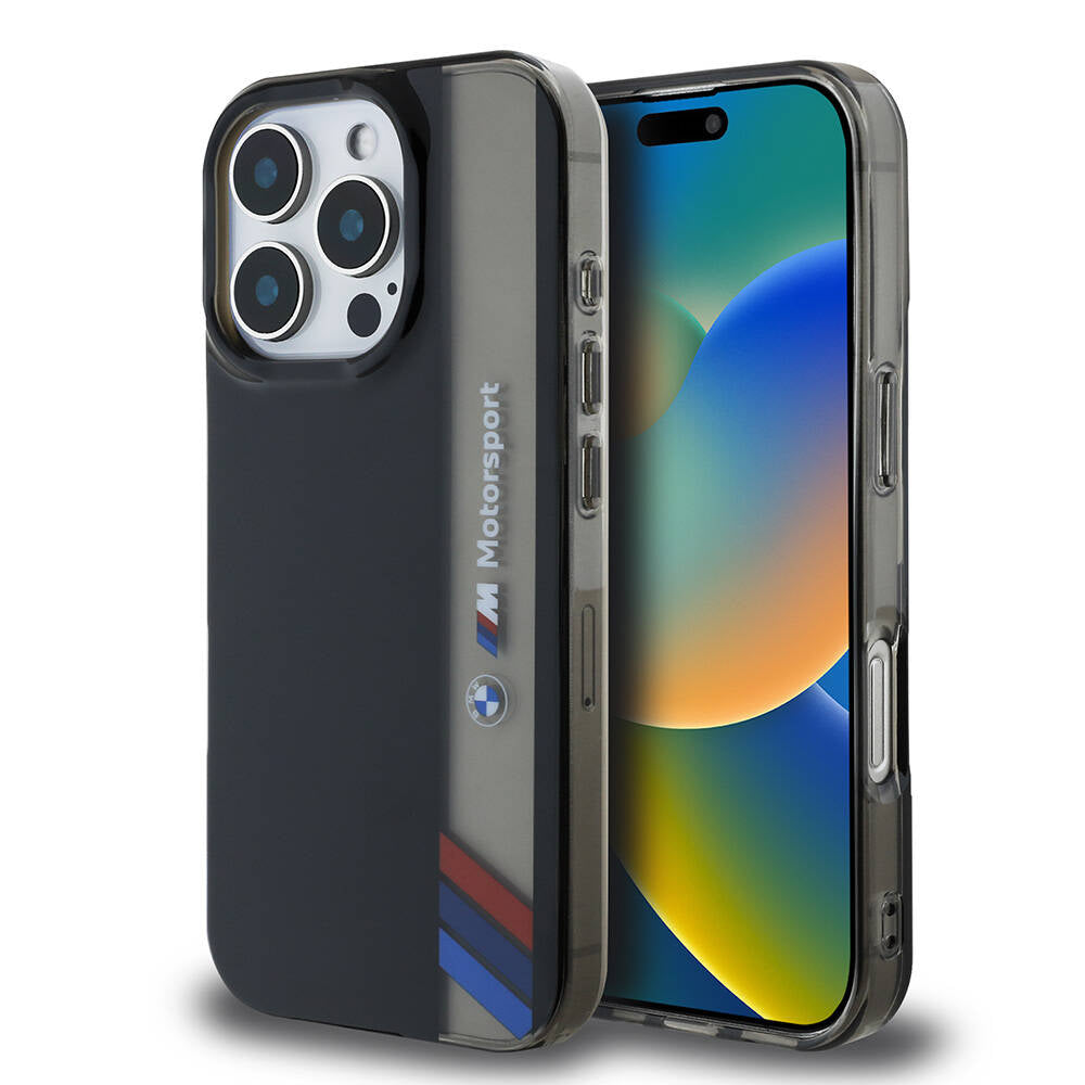 BMW iPhone 16 Pro Max Orjinal Lisanslı M Logolu Üç Renk Çizgili Motorsport Vertical Stripe Telefon Kılıfı