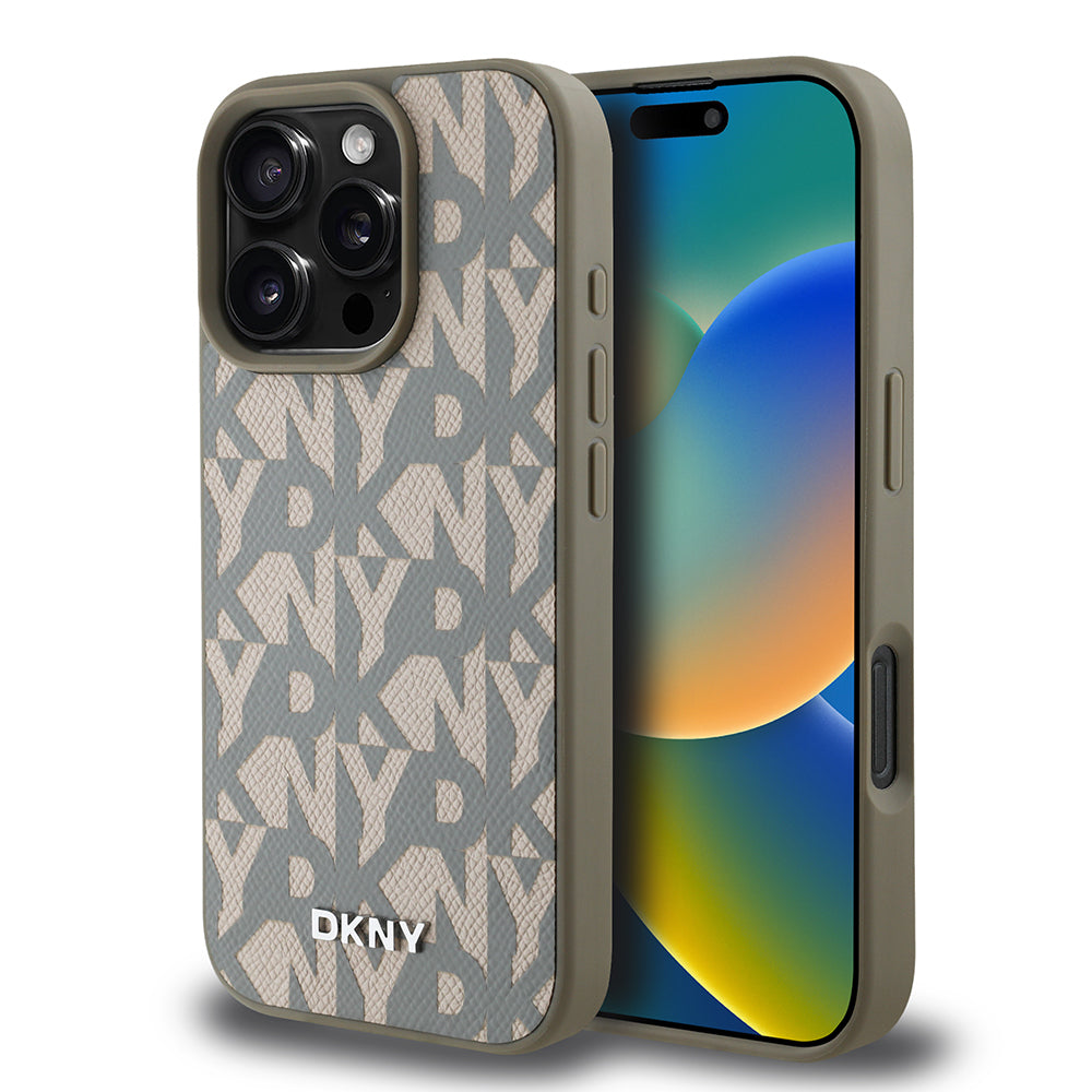DKNY iPhone 16 Pro Max Orjinal Lisanslı M-safe Şarj Özellikli 3D Yazılı Grid Pattern Kılıf