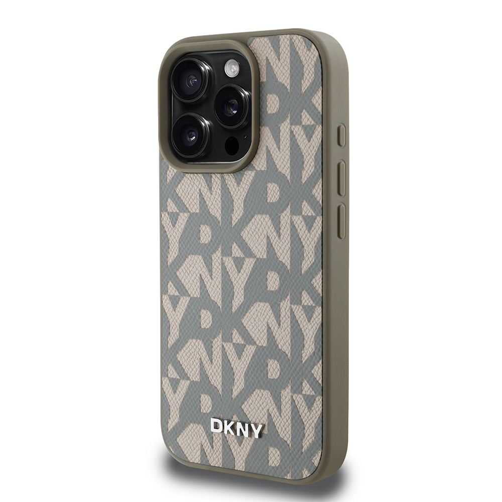 DKNY iPhone 16 Pro Max Orjinal Lisanslı M-safe Şarj Özellikli 3D Yazılı Grid Pattern Kılıf