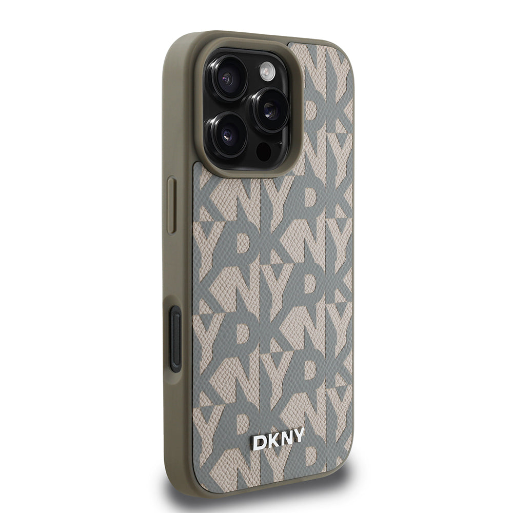 DKNY iPhone 16 Pro Max Orjinal Lisanslı M-safe Şarj Özellikli 3D Yazılı Grid Pattern Kılıf