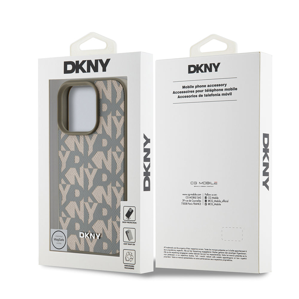 DKNY iPhone 16 Pro Max Orjinal Lisanslı M-safe Şarj Özellikli 3D Yazılı Grid Pattern Kılıf