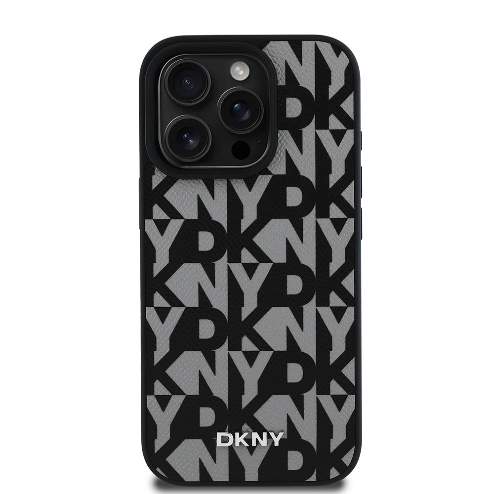 DKNY iPhone 16 Pro Max Orjinal Lisanslı M-safe Şarj Özellikli 3D Yazılı Grid Pattern Kılıf