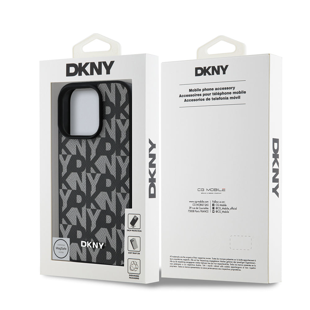 DKNY iPhone 16 Pro Max Orjinal Lisanslı M-safe Şarj Özellikli 3D Yazılı Grid Pattern Kılıf