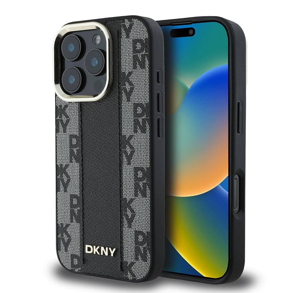 DKNY iPhone 16 Pro Max Orjinal Lisanslı M-safe Şarj Özellikli 3D Yazılı Checkered Pattern Kılıf