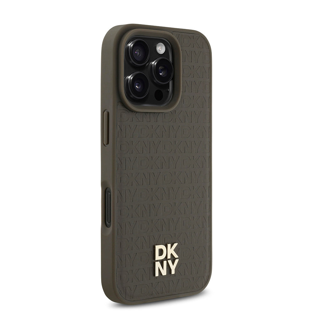 DKNY iPhone 16 Pro Max Orjinal Lisanslı M-safe Şarj Özellikli 3D Yazılı Repeat Pattern Kılıf