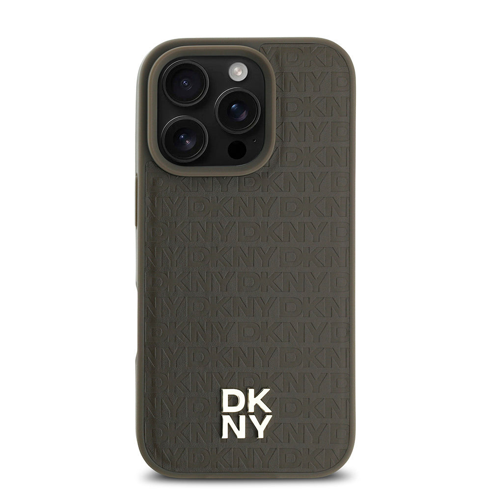 DKNY iPhone 16 Pro Max Orjinal Lisanslı M-safe Şarj Özellikli 3D Yazılı Repeat Pattern Kılıf