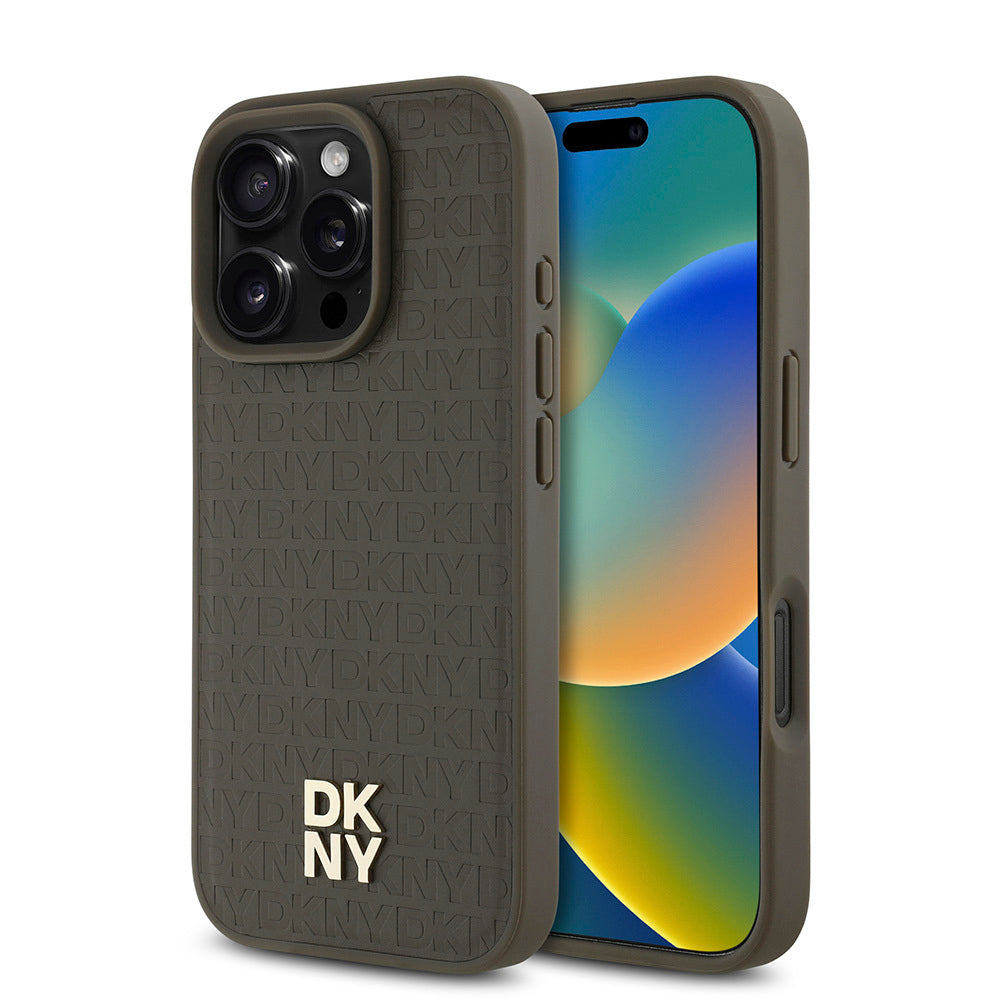 DKNY iPhone 16 Pro Max Orjinal Lisanslı M-safe Şarj Özellikli 3D Yazılı Repeat Pattern Kılıf