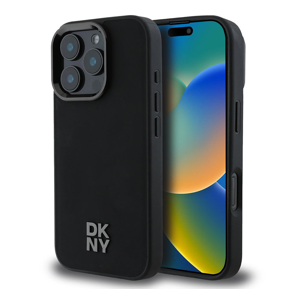 DKNY iPhone 16 Pro Max Orjinal Lisanslı M-safe Şarj Özellikli Metal Logolu PU Deri Plain Kılıf