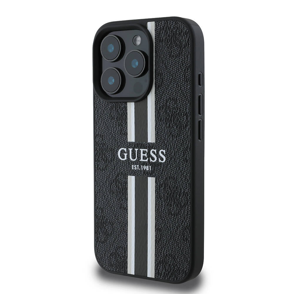 Guess iPhone 16 Pro Max Orjinal Lisanslı Magsafe Şarj Özellikli 4G Şerit Tasarımlı Printed Telefon Kılıfı