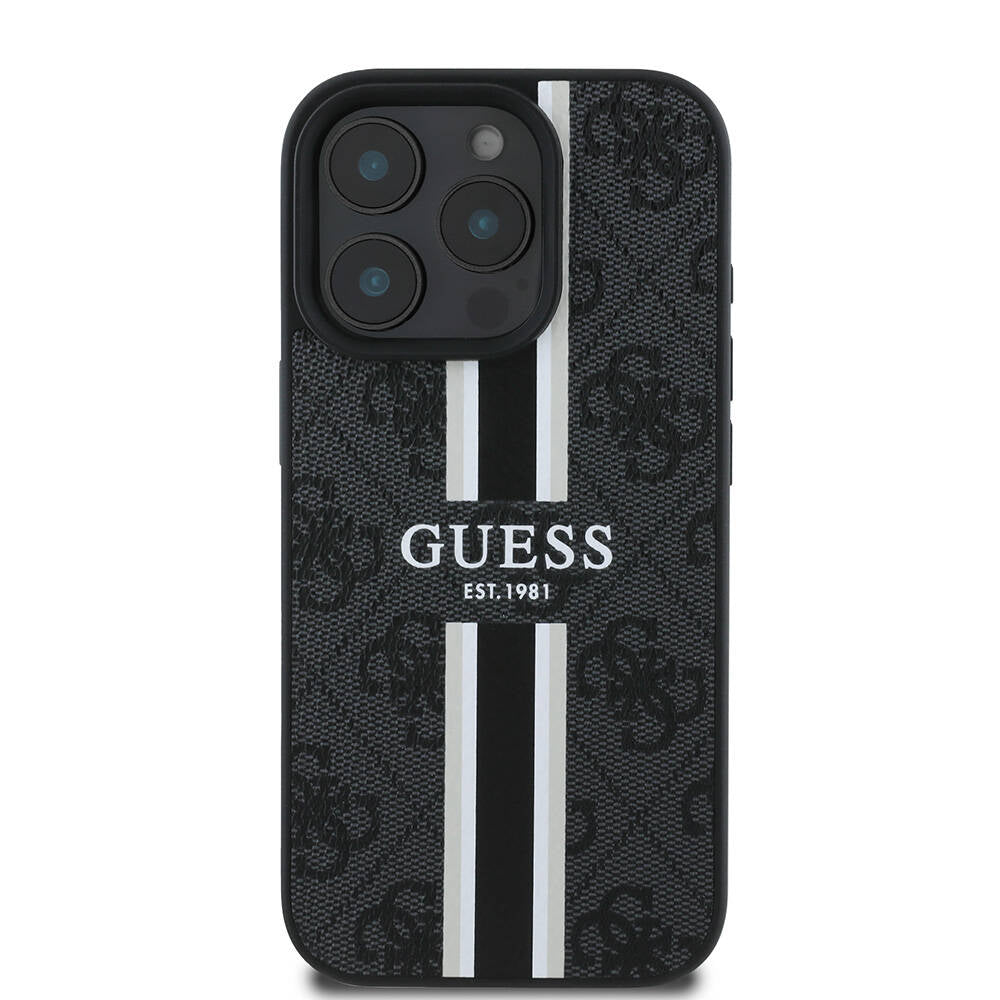 Guess iPhone 16 Pro Max Orjinal Lisanslı Magsafe Şarj Özellikli 4G Şerit Tasarımlı Printed Telefon Kılıfı