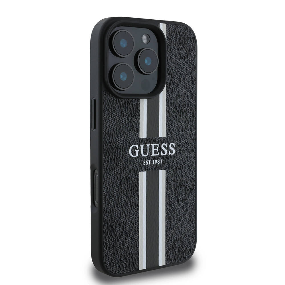 Guess iPhone 16 Pro Max Orjinal Lisanslı Magsafe Şarj Özellikli 4G Şerit Tasarımlı Printed Telefon Kılıfı