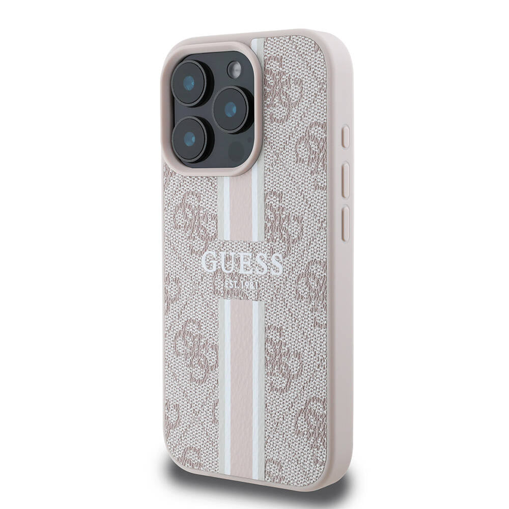 Guess iPhone 16 Pro Max Orjinal Lisanslı Magsafe Şarj Özellikli 4G Şerit Tasarımlı Printed Telefon Kılıfı