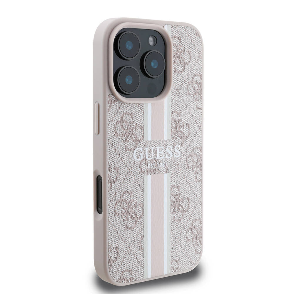 Guess iPhone 16 Pro Max Orjinal Lisanslı Magsafe Şarj Özellikli 4G Şerit Tasarımlı Printed Telefon Kılıfı