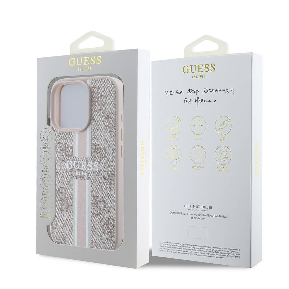 Guess iPhone 16 Pro Max Orjinal Lisanslı Magsafe Şarj Özellikli 4G Şerit Tasarımlı Printed Telefon Kılıfı