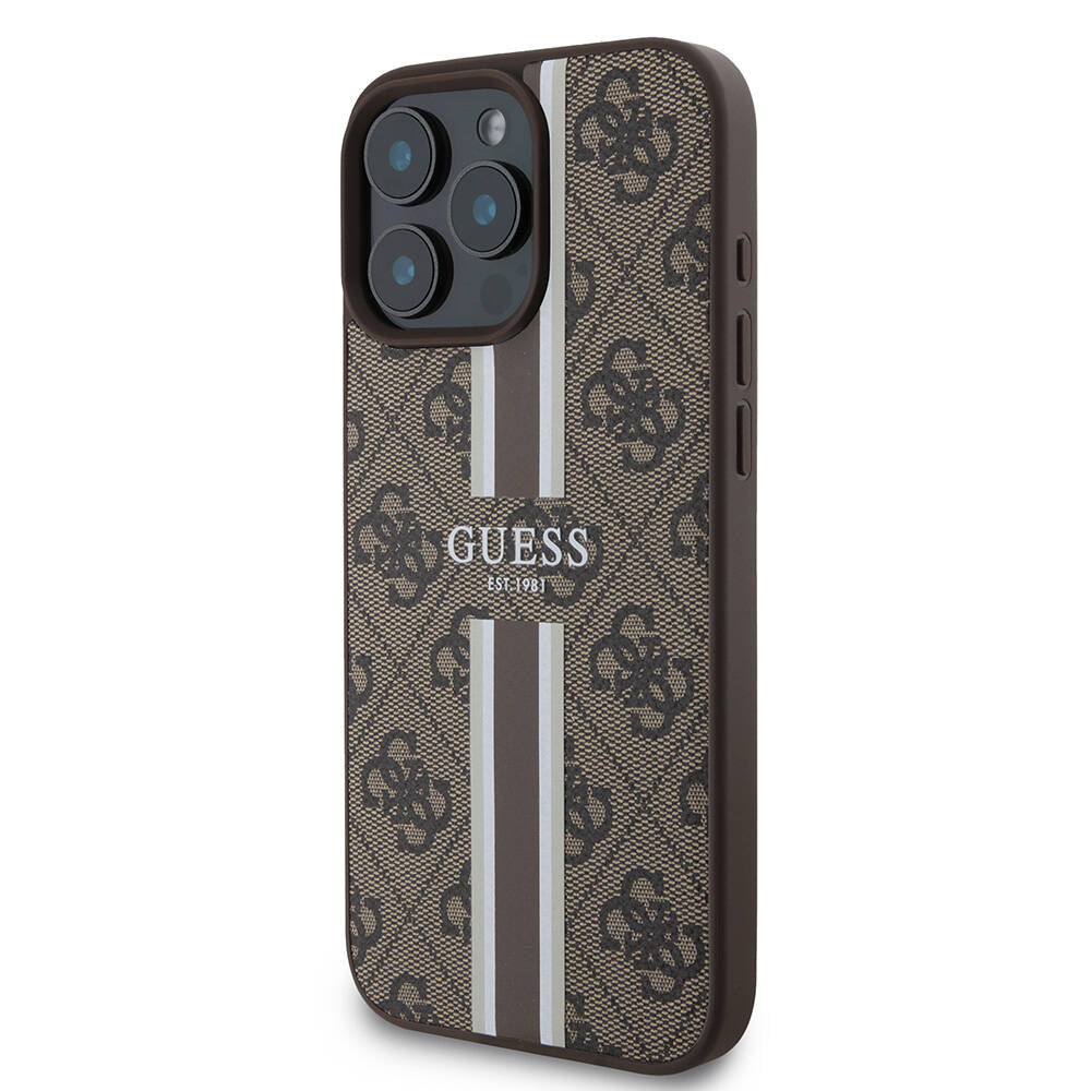 Guess iPhone 16 Pro Max Orjinal Lisanslı Magsafe Şarj Özellikli 4G Şerit Tasarımlı Printed Telefon Kılıfı