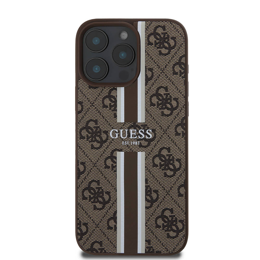 Guess iPhone 16 Pro Max Orjinal Lisanslı Magsafe Şarj Özellikli 4G Şerit Tasarımlı Printed Telefon Kılıfı