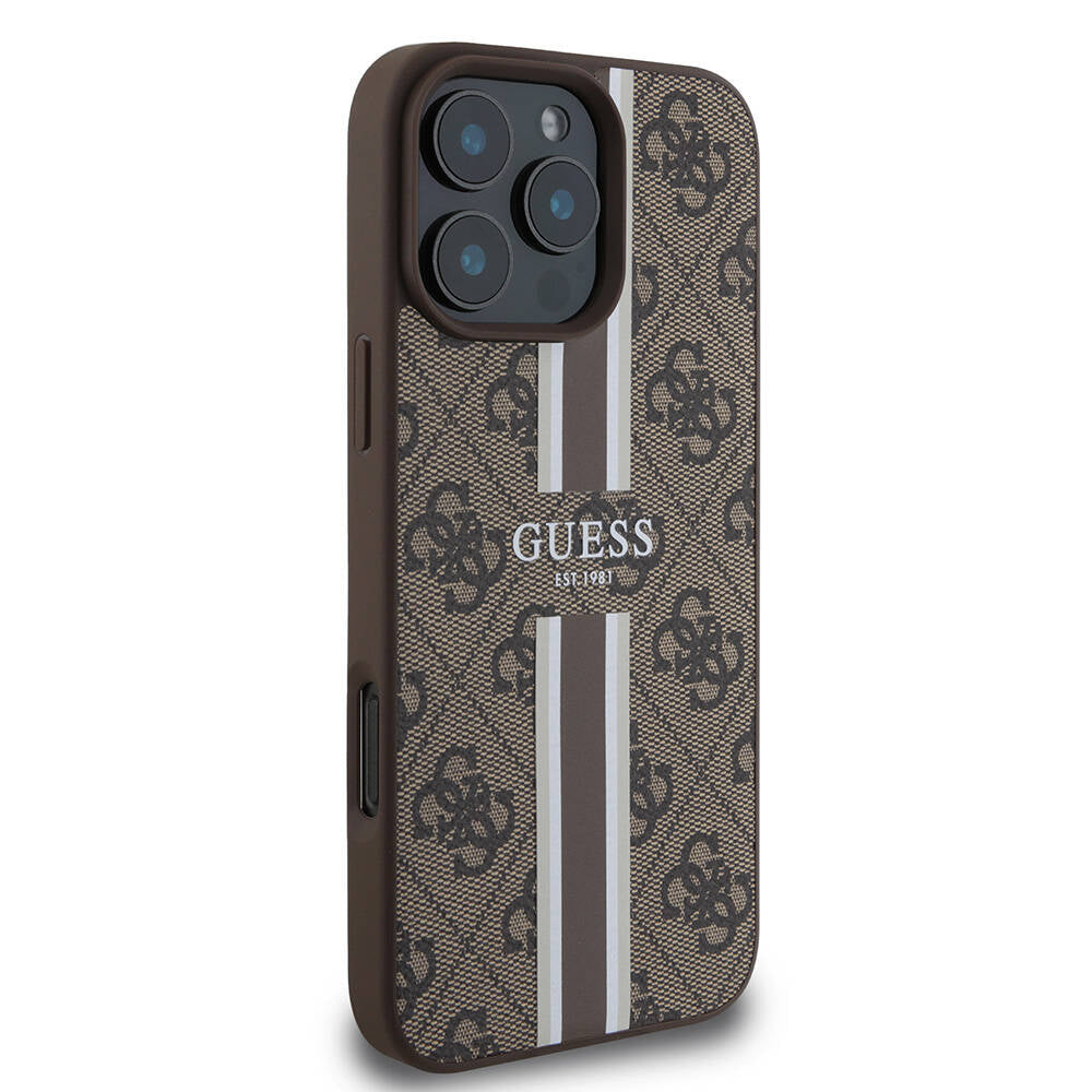 Guess iPhone 16 Pro Max Orjinal Lisanslı Magsafe Şarj Özellikli 4G Şerit Tasarımlı Printed Telefon Kılıfı