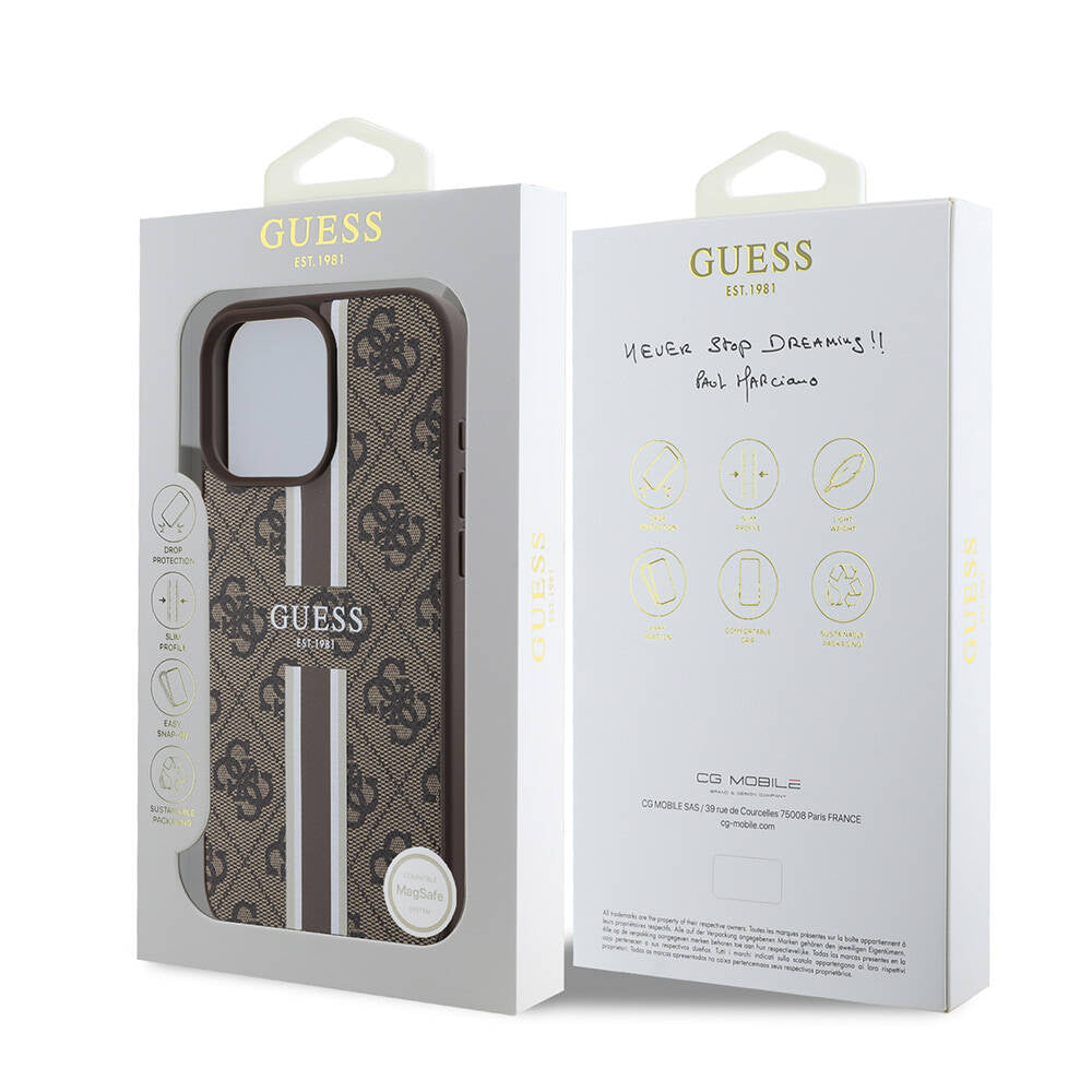 Guess iPhone 16 Pro Max Orjinal Lisanslı Magsafe Şarj Özellikli 4G Şerit Tasarımlı Printed Telefon Kılıfı