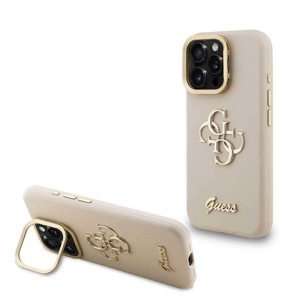 Guess iPhone 16 Pro Max Orjinal Lisanslı Grained Yazı Logolu Kamera Standlı Kılıf