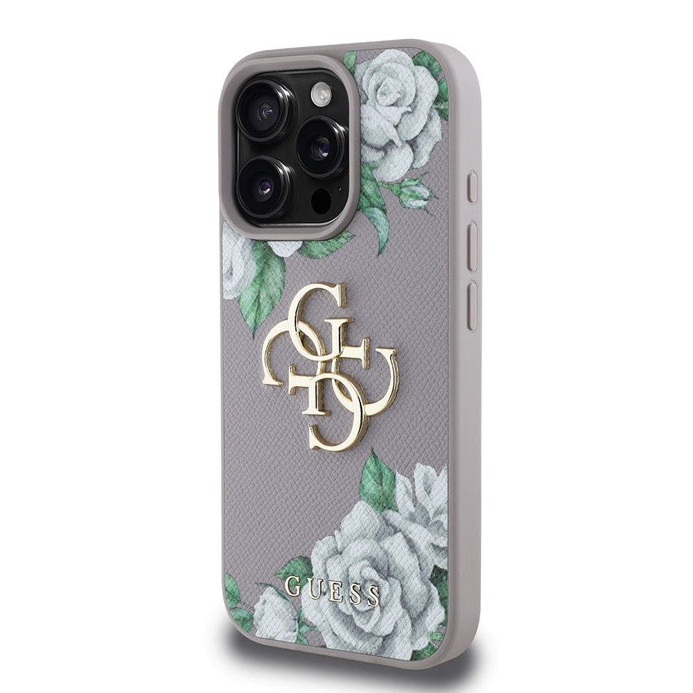 Guess iPhone 16 Pro Max Orjinal Lisanslı Gül Baskılı Büyük Metal Logo Dizaynlı Kılıf