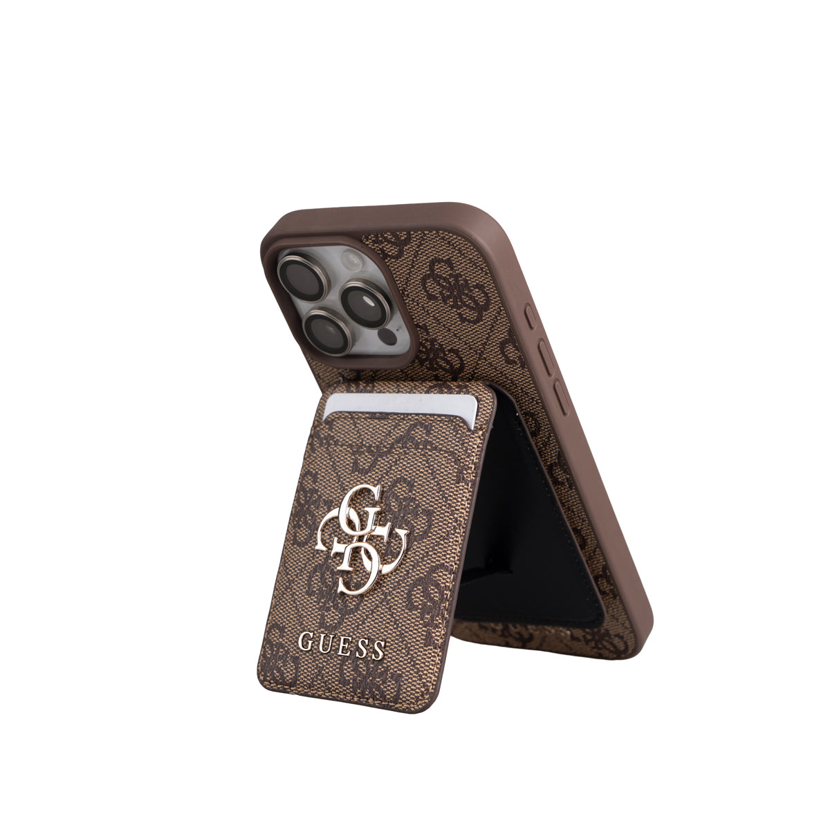 Guess iPhone 16 Pro Max Orjinal Lisanslı M-safe Şarj Özellikli 4G Metal Büyük Logolu Kartlıklı Kılıf