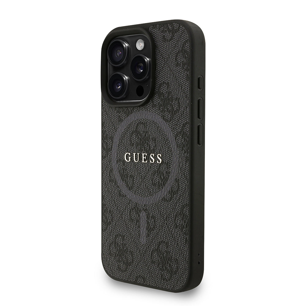 Guess iPhone 16 Pro Max Orjinal Lisanslı Magsafe PU Deri Bilek Askı İpli Yazı Logolu Telefon Kılıfı