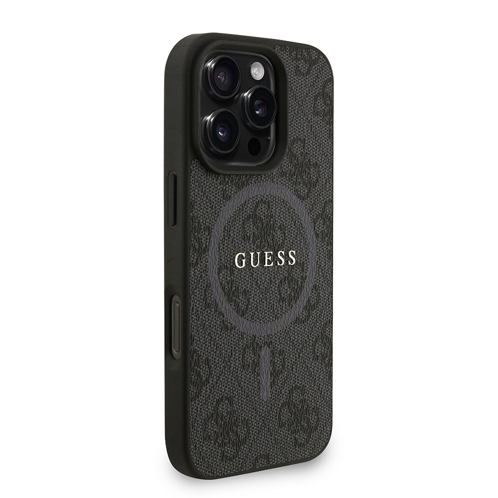 Guess iPhone 16 Pro Max Orjinal Lisanslı Magsafe PU Deri Bilek Askı İpli Yazı Logolu Telefon Kılıfı