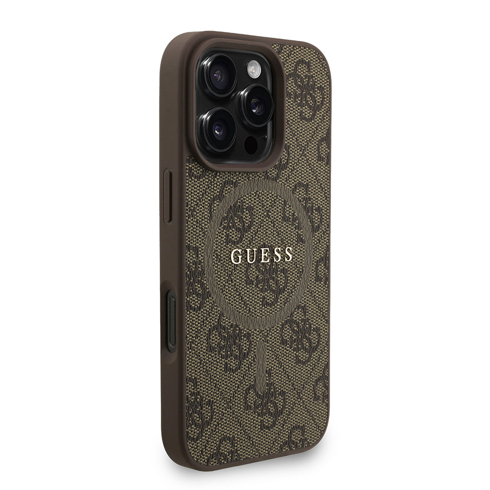 Guess iPhone 16 Pro Max Orjinal Lisanslı Magsafe PU Deri Bilek Askı İpli Yazı Logolu Telefon Kılıfı