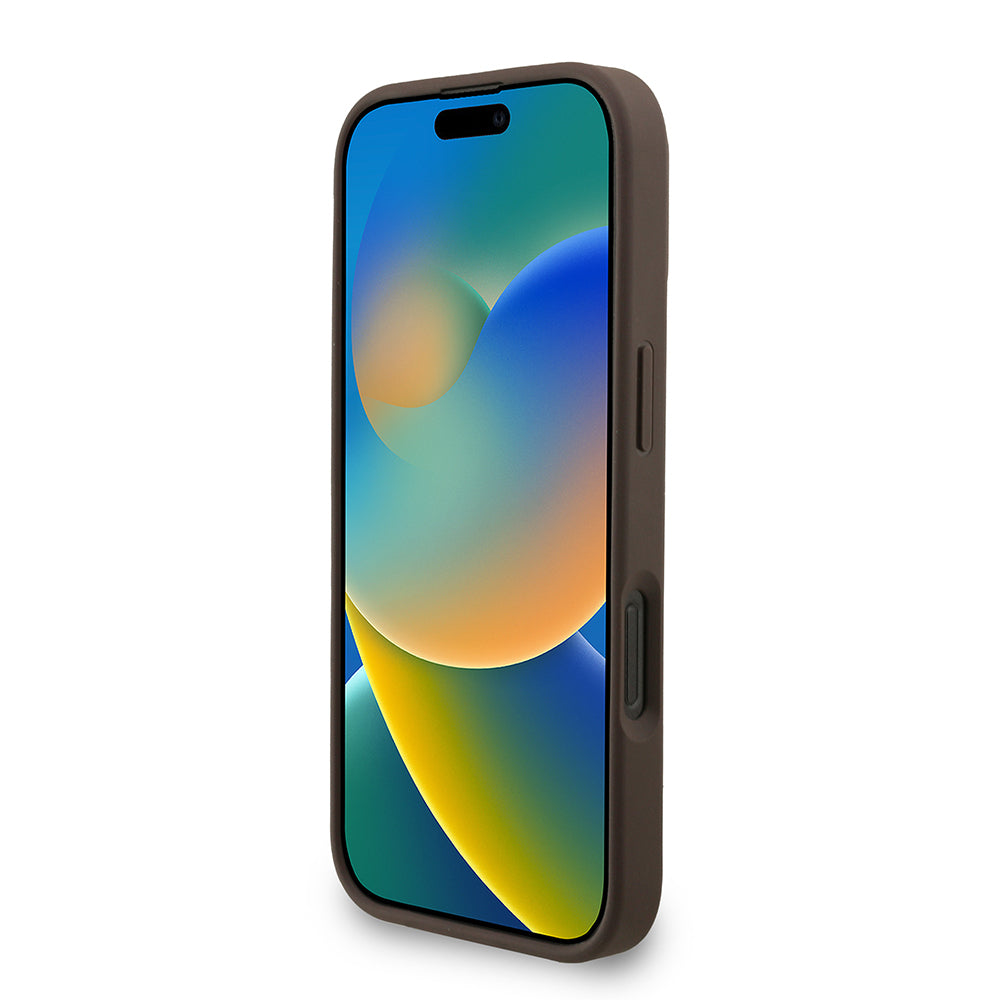 Guess iPhone 16 Pro Max Orjinal Lisanslı Magsafe PU Deri Bilek Askı İpli Yazı Logolu Telefon Kılıfı