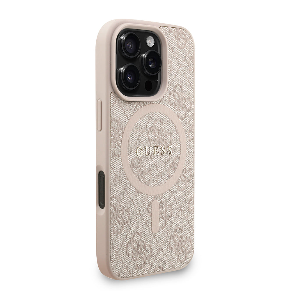 Guess iPhone 16 Pro Max Orjinal Lisanslı Magsafe PU Deri Bilek Askı İpli Yazı Logolu Telefon Kılıfı