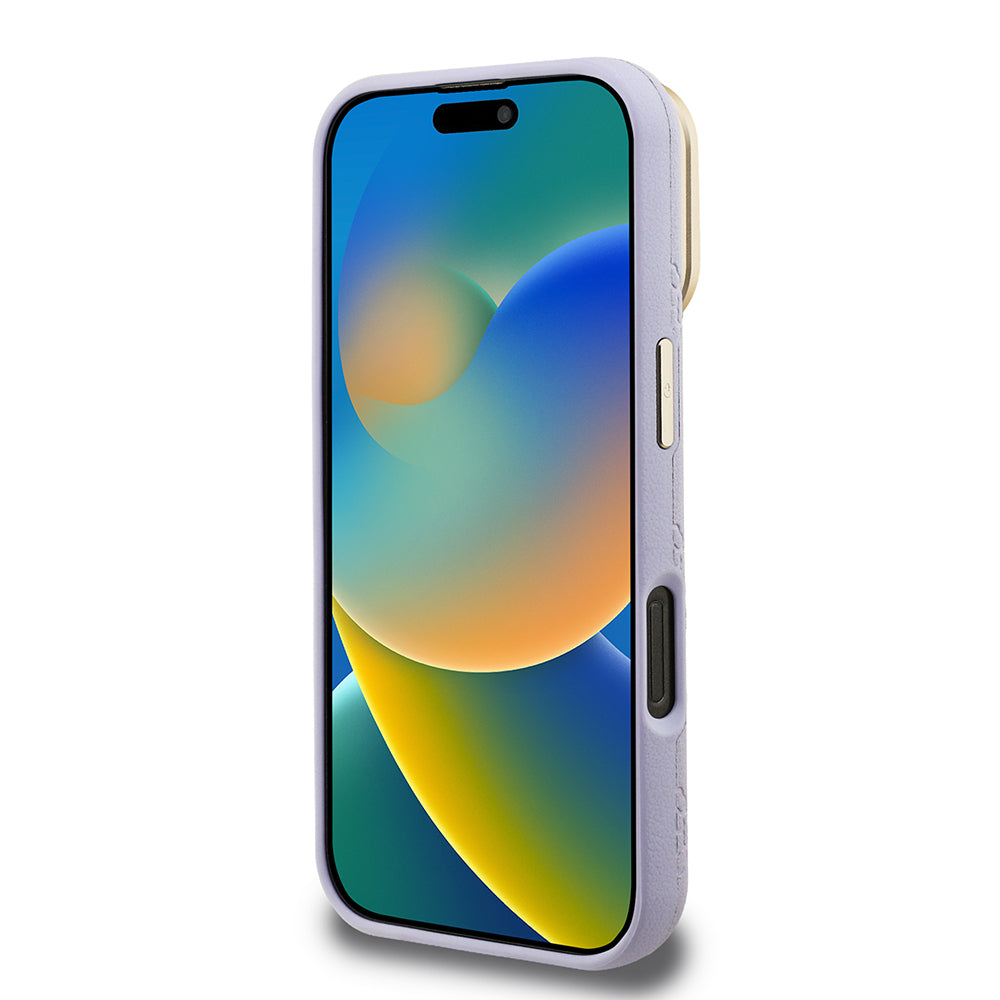 Guess iPhone 16 Pro Max Orjinal Lisanslı Magsafe Sıcak Baskılı Yazı Logolu Kamera Standlı PU Deri Peony Telefon Kılıfı