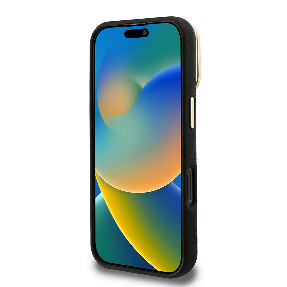 Guess iPhone 16 Pro Max Orjinal Lisanslı Magsafe Sıcak Baskılı Yazı Logolu Kamera Standlı PU Deri Peony Telefon Kılıfı