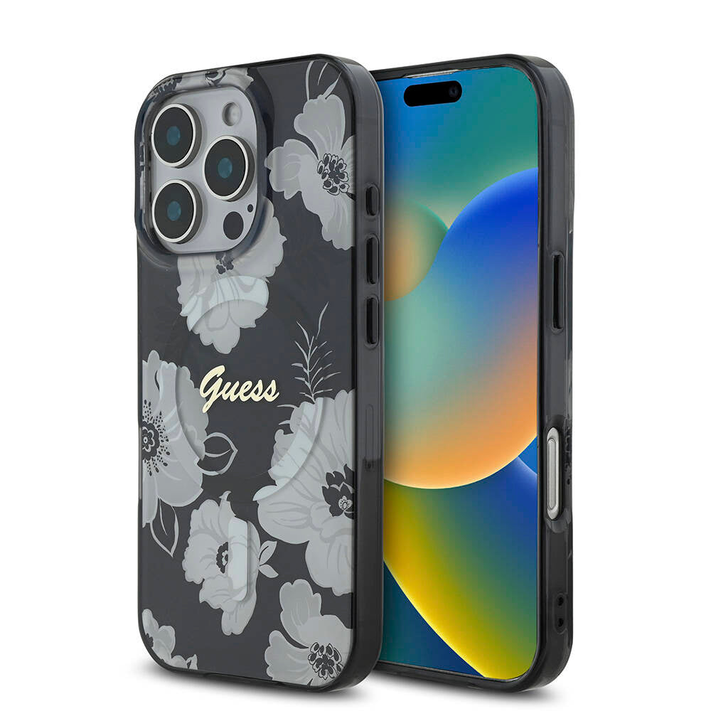 Guess iPhone 16 Pro Max Orjinal Lisanslı M-safe Şarj Özellikli Flower Tone On Tone Ring Kılıf