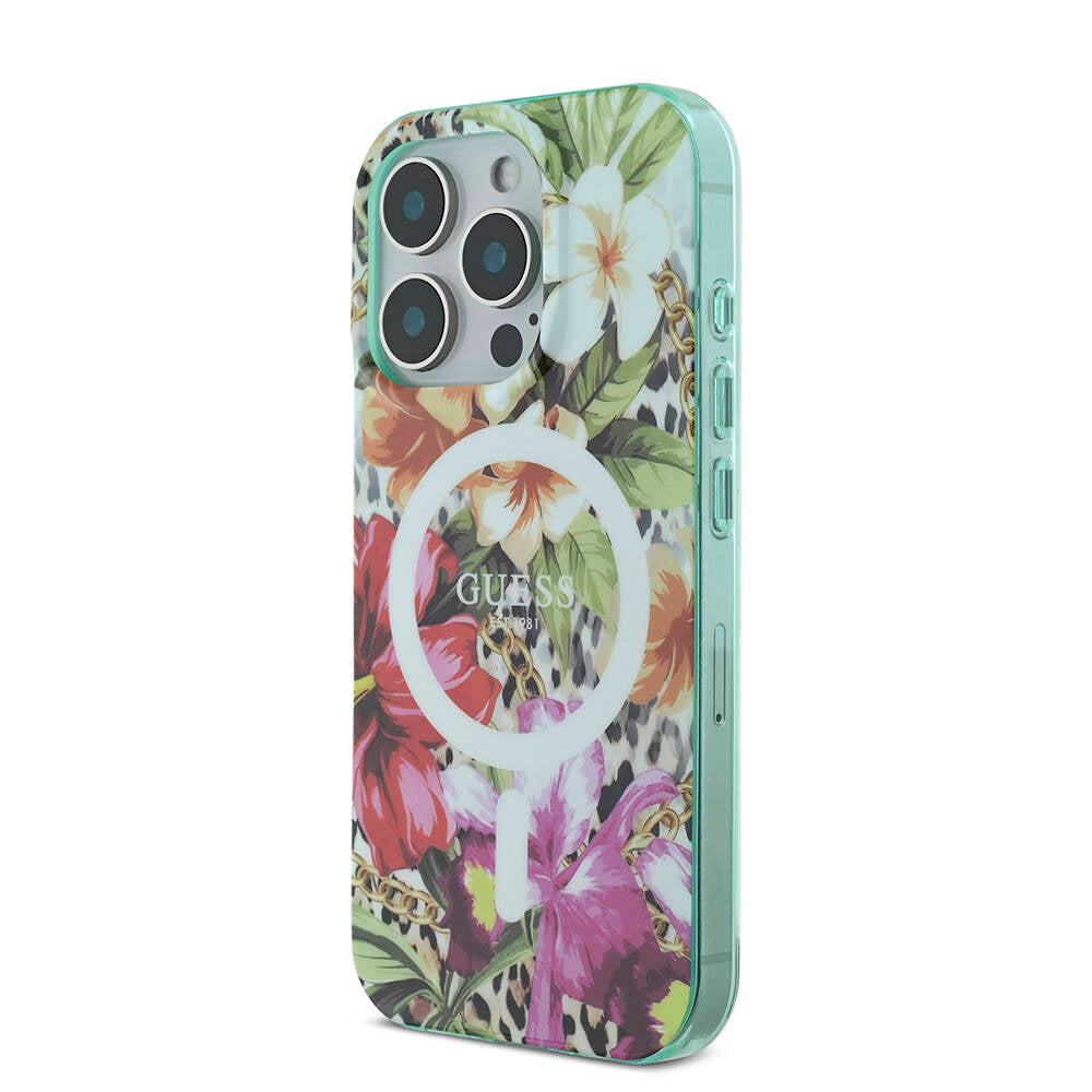 Guess iPhone 16 Pro Max Orjinal Lisanslı M-safe Şarj Özellikli IML Baskılı Jungle Ring Kılıf