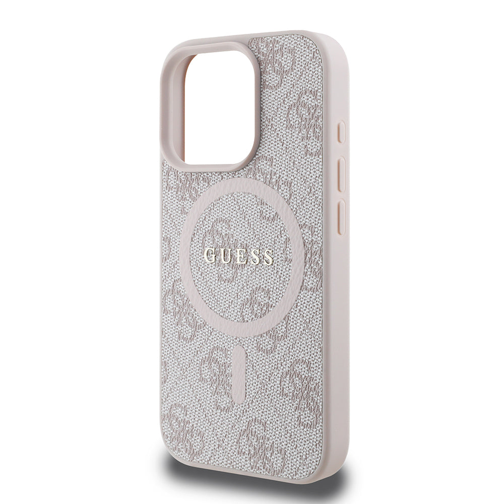 Guess iPhone 16 Pro Max Orjinal Lisanslı Magsafe Şarj Özellikli PU Halkalı 4G Desenli Yazı Logolu Kılıf