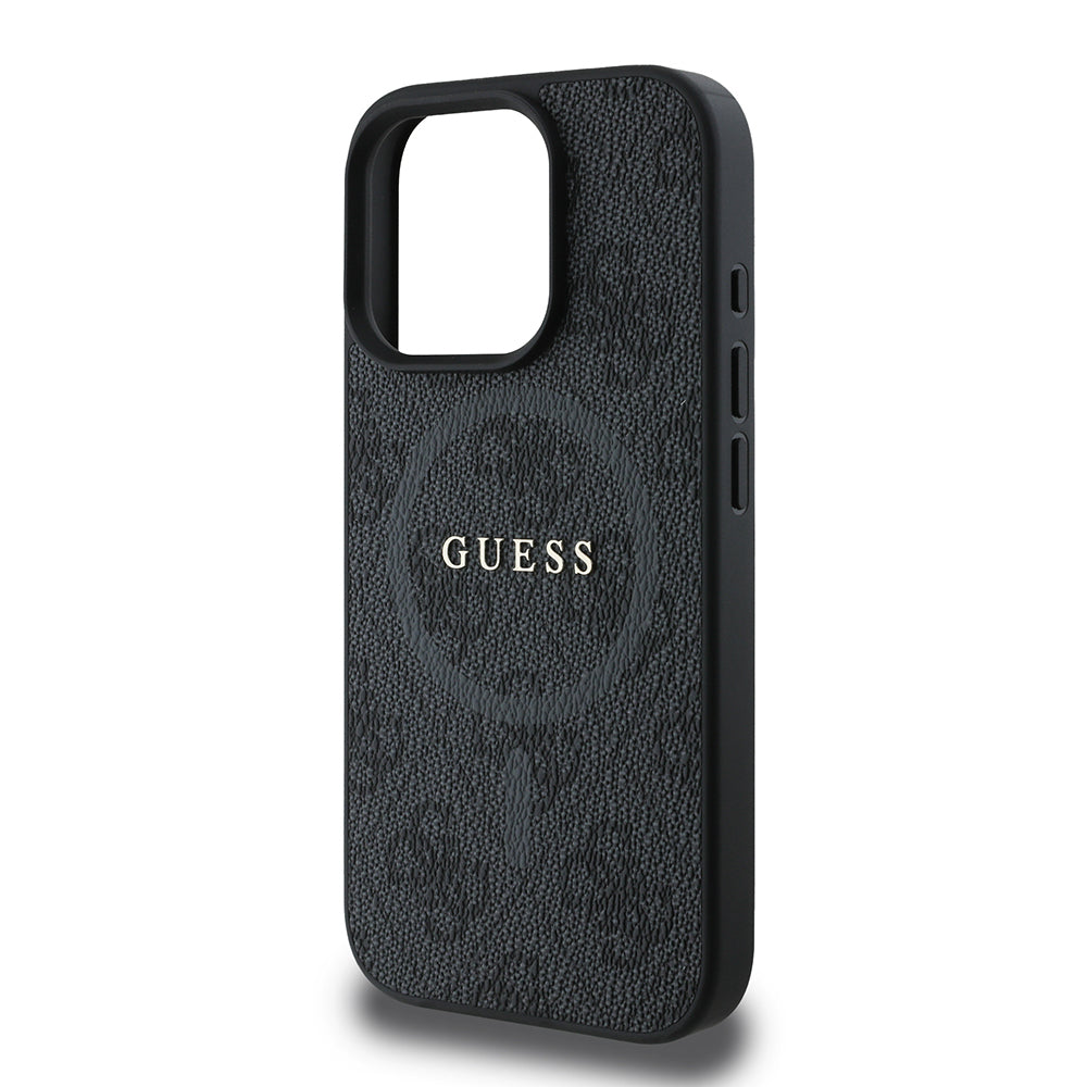 Guess iPhone 16 Pro Max Orjinal Lisanslı Magsafe Şarj Özellikli PU Halkalı 4G Desenli Yazı Logolu Kılıf