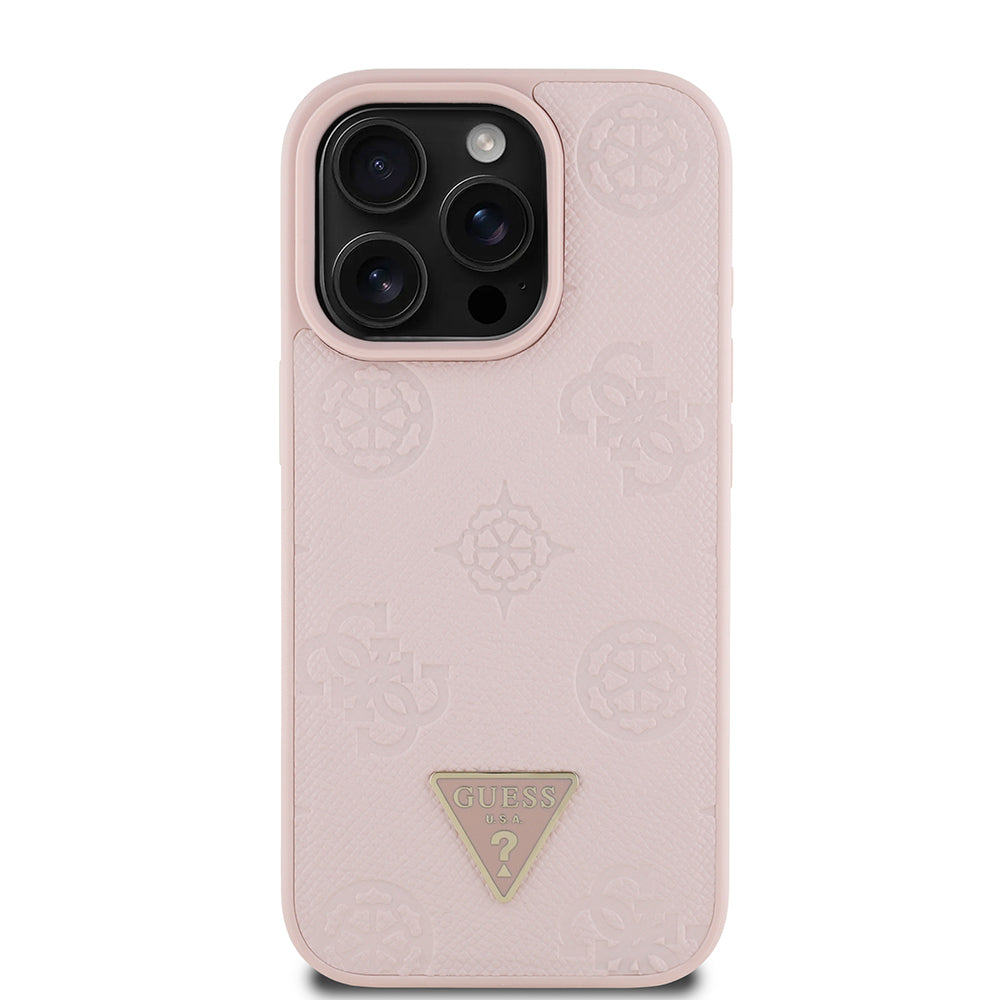 Guess iPhone 16 Pro Max Orjinal Lisanslı M-safe Şarj Özellikli Sıcak Baskılı Üçgen Logolu PU Deri Peony Kılıf