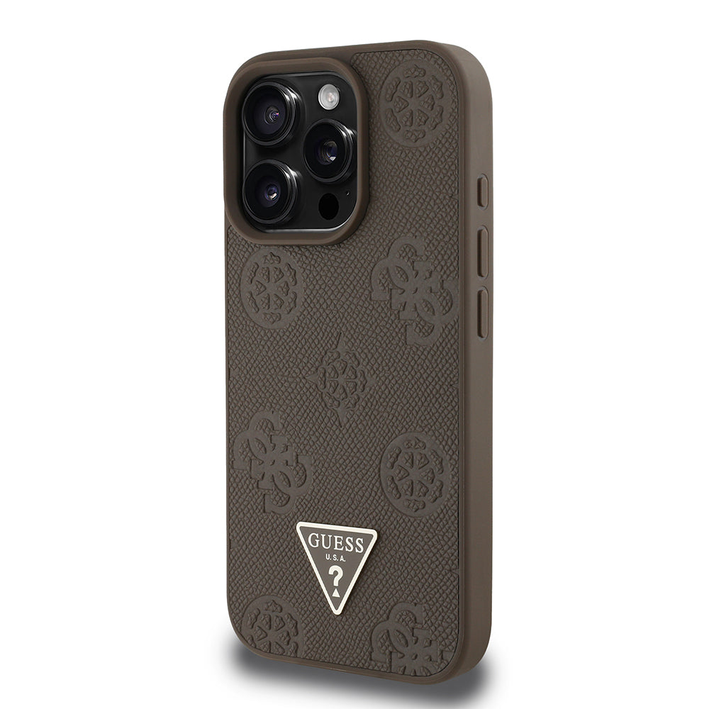 Guess iPhone 16 Pro Max Orjinal Lisanslı M-safe Şarj Özellikli Sıcak Baskılı Üçgen Logolu PU Deri Peony Kılıf
