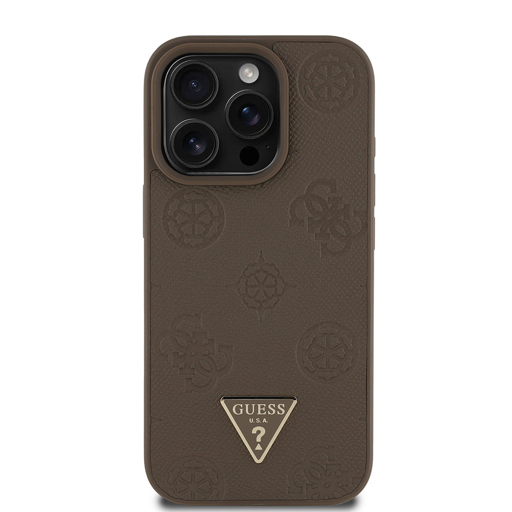 Guess iPhone 16 Pro Max Orjinal Lisanslı M-safe Şarj Özellikli Sıcak Baskılı Üçgen Logolu PU Deri Peony Kılıf