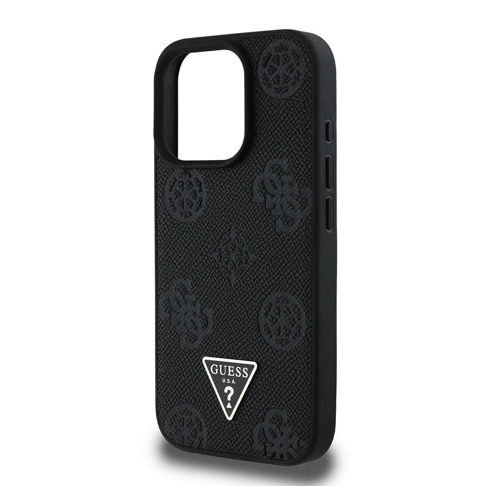 Guess iPhone 16 Pro Max Orjinal Lisanslı M-safe Şarj Özellikli Sıcak Baskılı Üçgen Logolu PU Deri Peony Kılıf
