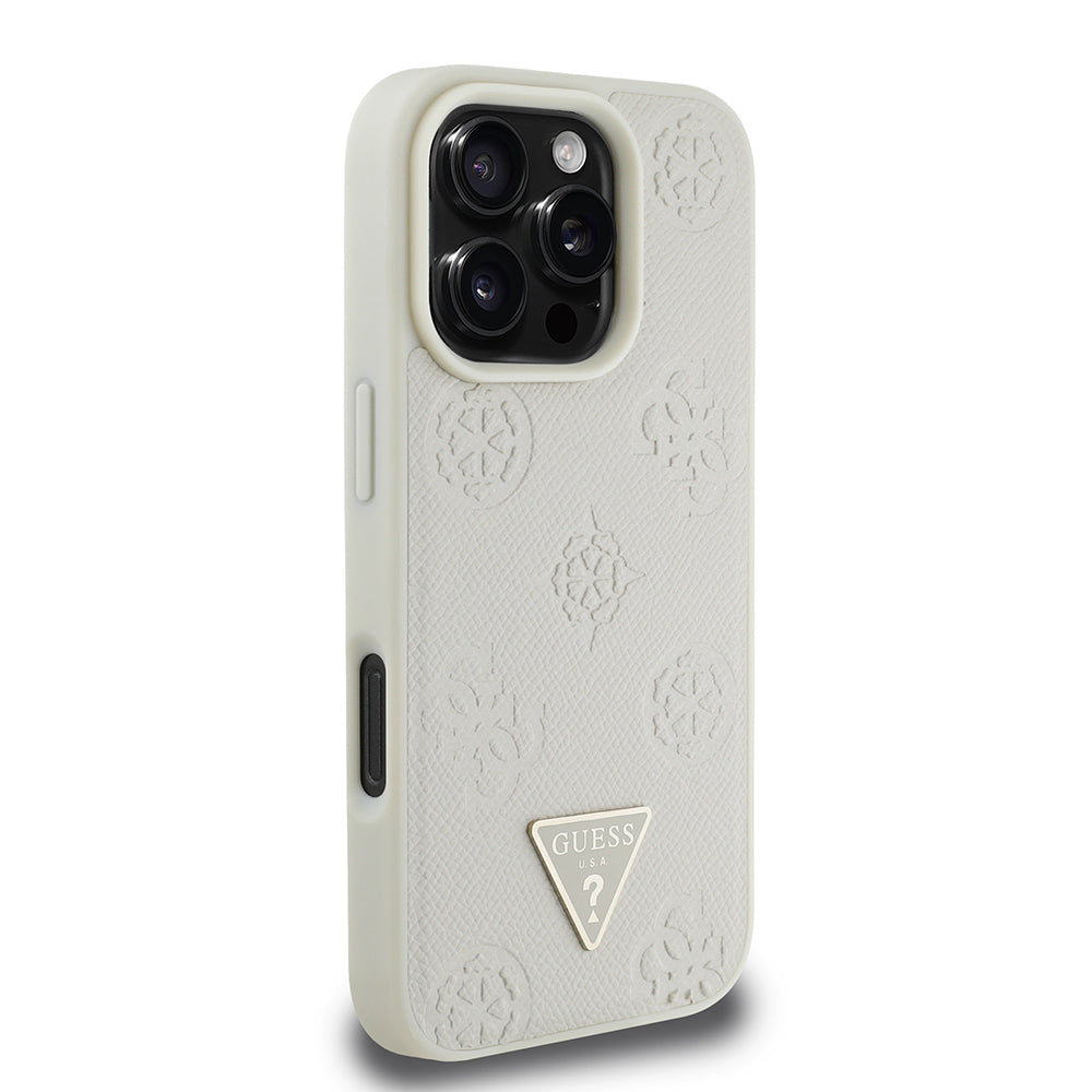 Guess iPhone 16 Pro Max Orjinal Lisanslı M-safe Şarj Özellikli Sıcak Baskılı Üçgen Logolu PU Deri Peony Kılıf
