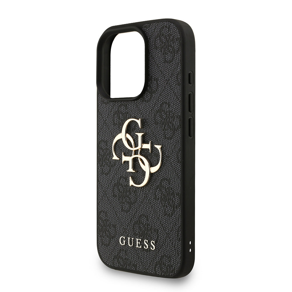 Guess iPhone 16 Pro Max Orjinal Lisanslı PU Deri Bilek Askı İpli Metal Büyük 4G ve Yazı Logolu Kılıf